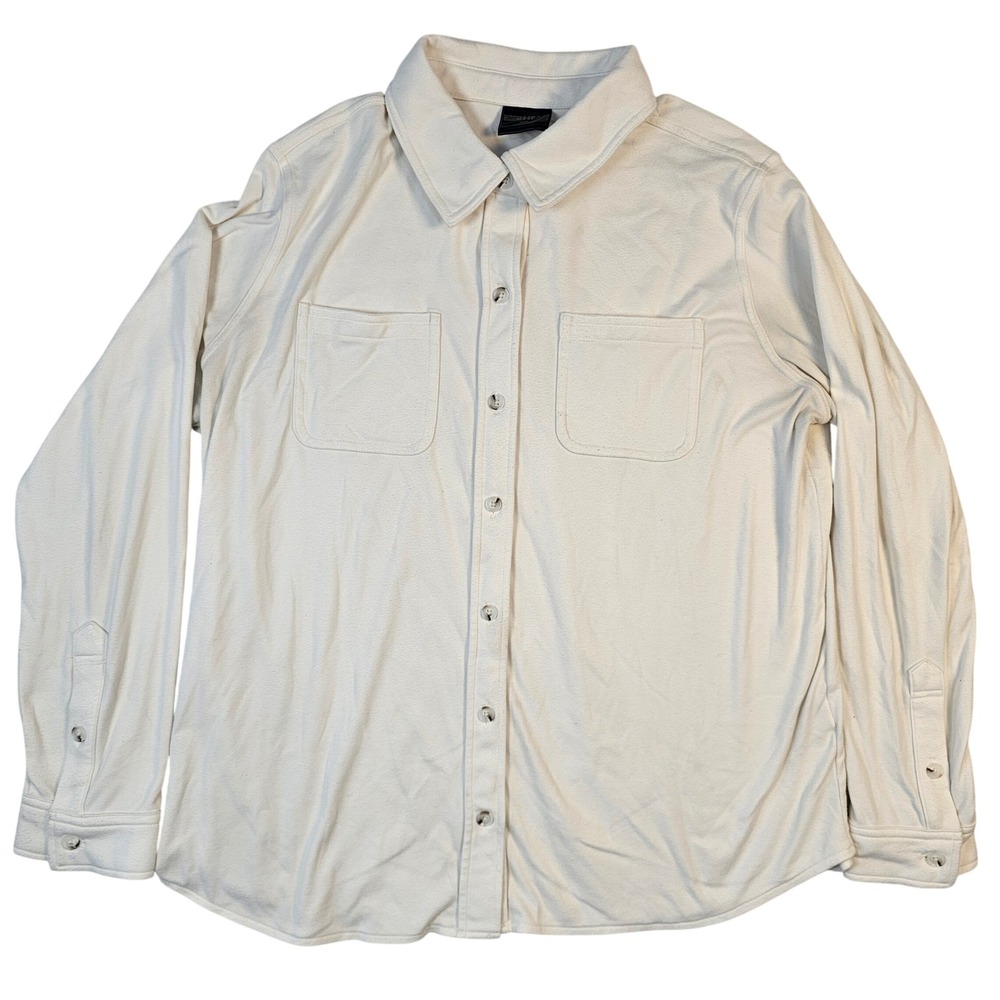 32 Degrees Heat Mens Large Cream Long Sleeve Button Down Thermal Shirt Off White